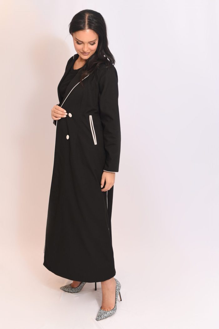 عباية بليزر أسود بتداخل أبيض FA 503