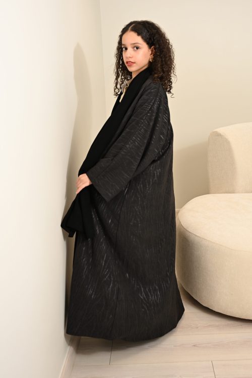 FA 1624 عباية اطفال لينن بطباعة أزهار لون رمادي