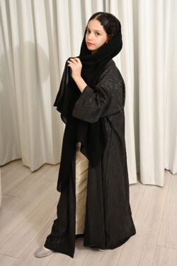 FA 1624 عباية اطفال لينن بطباعة أزهار لون رمادي