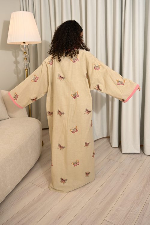 FA 1625 عباية اطفال لينن مطرز اللون بيج