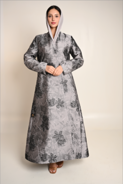 عباية فاخرة بنقشة زهور رمادية FA 626