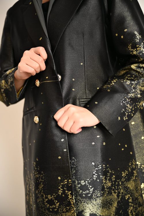 عباية بليزر فاخرة سوداء بلمعة ذهبية FA 632