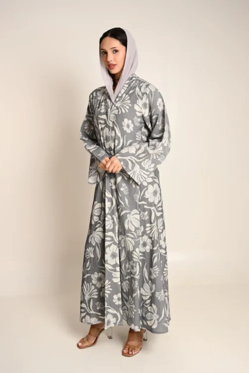 عباية رمادية كريب FA 633