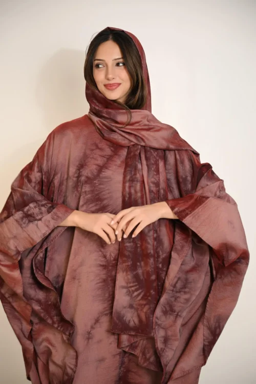 عباية بنية كريب مع شال متناسق FA 636