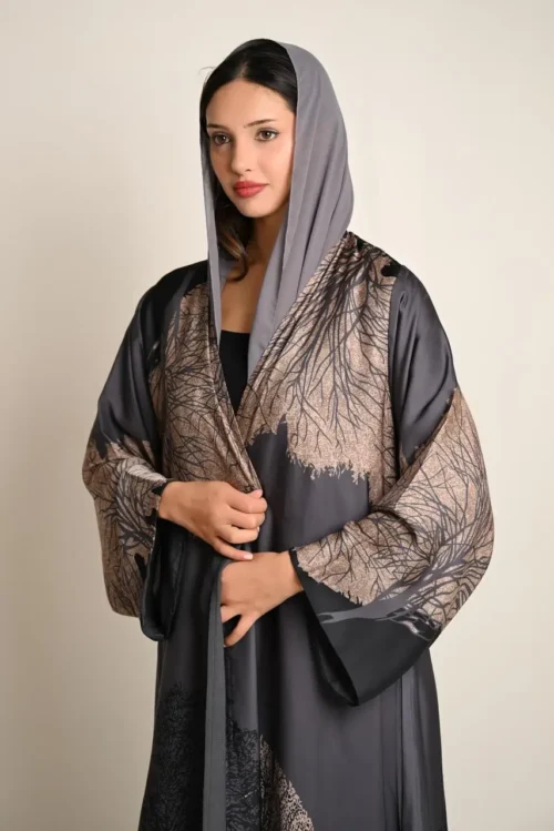 عباية صيفية حريرية بنقشة الأشجار FA 642