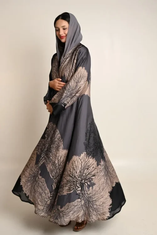 عباية صيفية حريرية بنقشة الأشجار FA 642