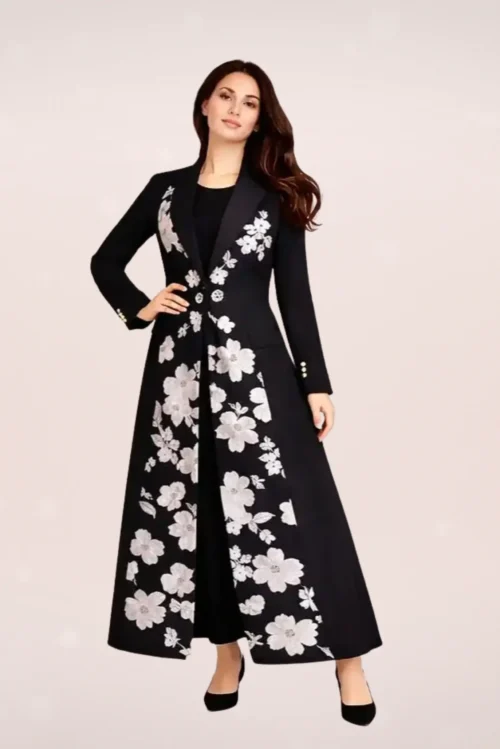 عباية سوداء بتطريز ورد فضي فاخر FA 701