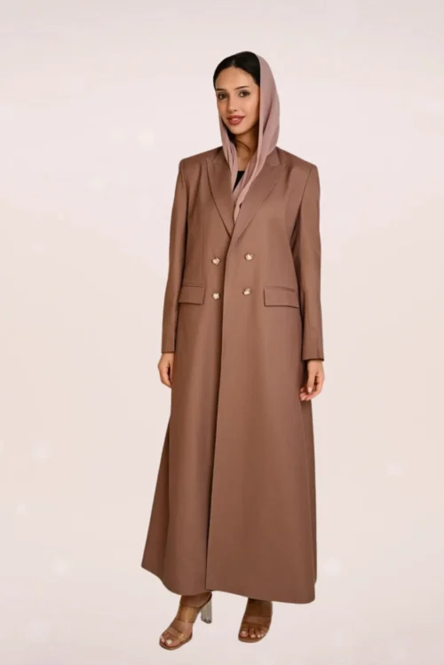 عباية بليزر بنية طويلة بتصميم كلاسيكي FA 646