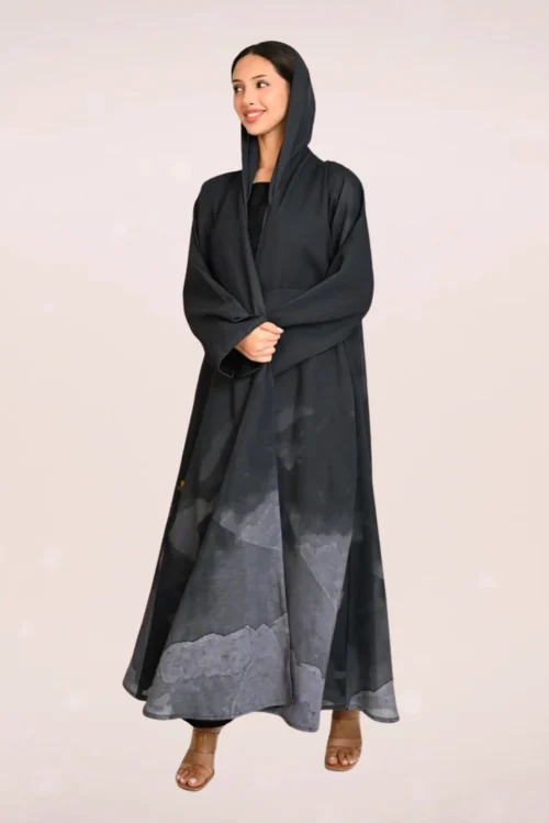 عباية سوداء صيفية بنقشة رمادية FA 651