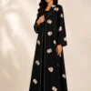 Luxury Black Abaya Blazer with Pink Embroidery FA 704