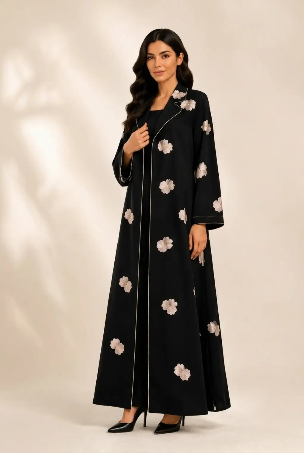 Luxury Black Abaya Blazer with Pink Embroidery FA 704