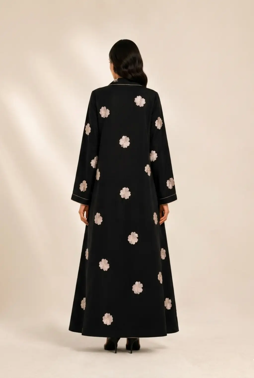 Luxury Black Abaya Blazer with Pink Embroidery FA 704